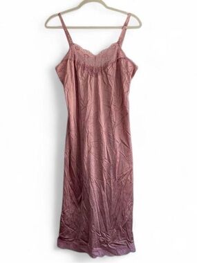 Vintage Fascination Mauve Pink Satin Floral Lace Trim Mini Slip Dress Size 34”